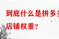 到底什么是拼多多店鋪權重？